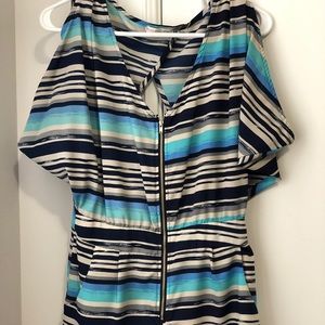 Blue white and black stripe women’s romper